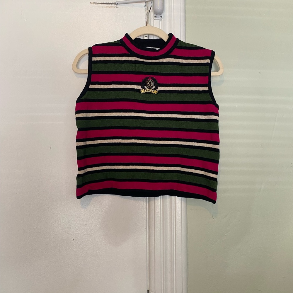 St. John Sport Pink and Green Striped Top